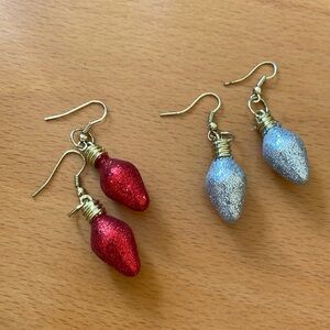 Sparkly Christmas Ornament Earrings, 2 pairs, Red and Silver